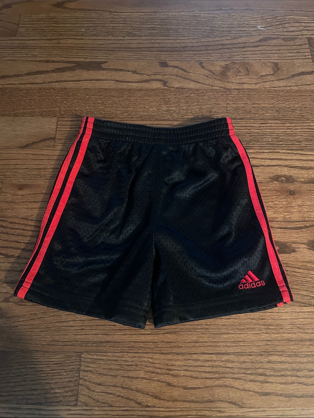 adidas Kids Black Shorts with Red Side Stripes